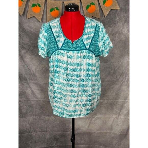 Kim Rogers Tops - KIM ROGERS Top Shirt Blouse PXL Turquoise ~ Short Sleeve~ Colorful & Decorative
